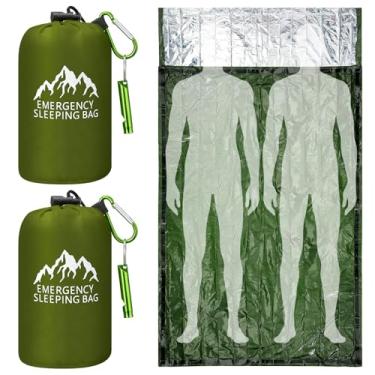 Imagem de Oudain Saco de dormir de emergência GG, 240 x 125 cm, impermeável, saco de dormir de sobrevivência com mosquetão de apito, saco térmico portátil, cobertores de emergência para acampamento, trilhas, ao