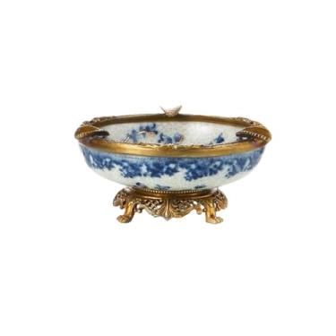 Imagem de Cinzeiro de ervas daninhas cinzeiro nórdico de luxo para sala de estar, decoração de casa, cerâmica com ornamentos de cinzeiro dourado de porcelana azul e branca de cobre cinzeiros para cigarros