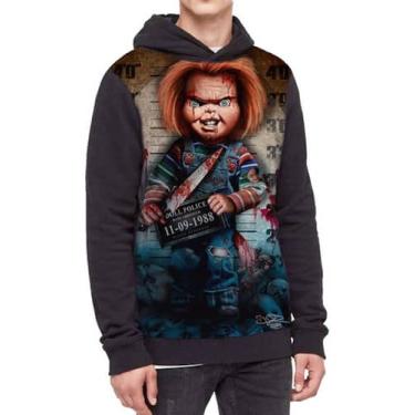 Imagem de Moletom Com Capuz Boneco Chucky Na Cadeia Ref:96 - smoke, Preto, P