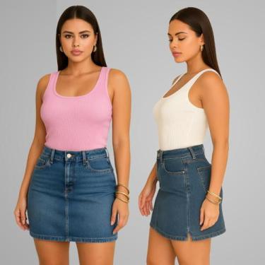 Imagem de Kit 2 Blusa Regata Feminina Ribana Canelada Basica Lisa - Luau Brasil,