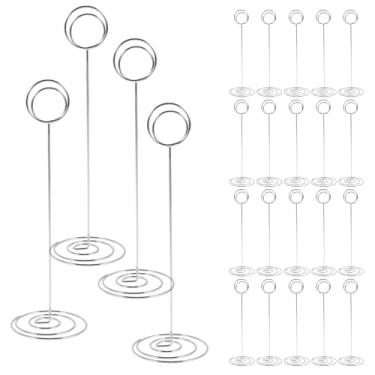 Imagem de KHZSPP 24 suportes para números de mesa – 22 cm de altura, suporte de cartão alto para festa de casamento, formatura, casa, foto, escritório, memorando, prata