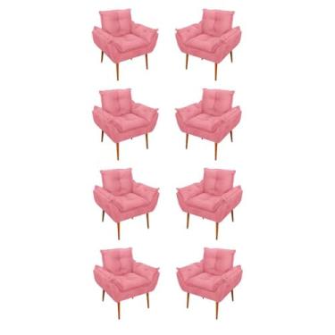 Imagem de Kit 08 Poltronas Opala Decorativas Sala de Estar Suede Cor:rosa