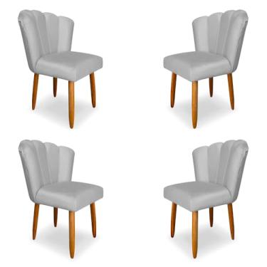 Imagem de Kit 4 Cadeiras de Jantar Pétala Estofada Pés Palito Veludo Cinza - Montanaris Decor