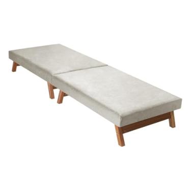 Imagem de Cama Dobrável Portátil Estofada Maleta Solteiro Confortável Macia Pés Madeira(Cama,Bege)