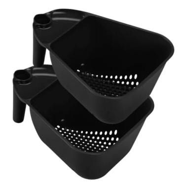 Imagem de Kit Escorredor De Massas Macarrão E Legumes Frutas Vegetais Com Alça + Lava Arroz Plástico Cores (Stylo Preto | Kit 2)