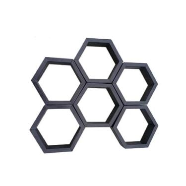 Imagem de kit 5 nichos sextavados nao 3 prateleiras em madeira pinus (Preto)