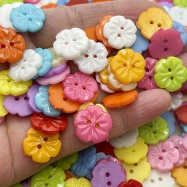 Imagem de 50 peças de botões coloridos pequenos de 1,6 cm, botão de flor fofo para decoração, botões mistos de flor de ameixa para artesanato, saias de costura, luvas-B