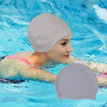 Imagem de Touca de natação de silicone adulto elástica para cabelos longos e curtos, chapéu de natação impermeável boné de piscina antiderrapante (cinza)