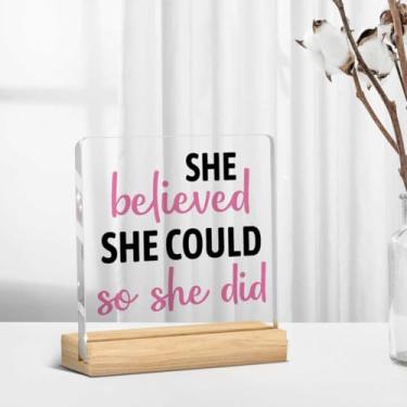 Imagem de Presentes com citação inspiradora presentes de agradecimento de funcionários pequenos lembretes placa decorativa de mesa placa de acrílico com suporte de madeira para prateleira de mesa de escritório