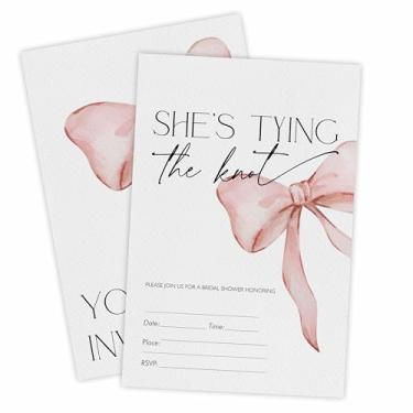 Imagem de Convites para chá de panela - She's Tying The Knot - Pink Pretty Bow Fill In Convites With Envelopes, Convites para recém-casados, chá de panela, lembrancinhas de festa e suprimentos (conjunto de 15