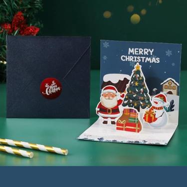 Imagem de Feliz Natal Pop Up Papai Noel boneco de neve 3D cartões comemorativos com envelope (azul claro)