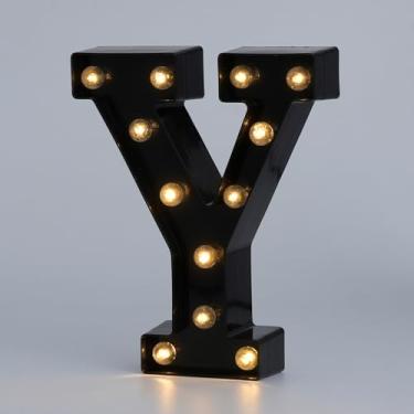 Imagem de Letreiro de LED preto, letreiro com letras, para luz noturna, casamento, festa de aniversário, Natal, decoração de bar, personagem (Y)