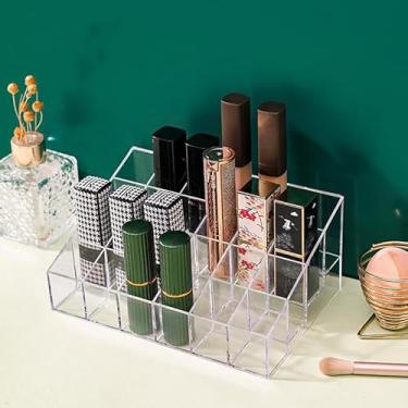 Imagem de Caixa organizadora de maquiagem transparente com 24 compartimentos para batons no quarto, pequena