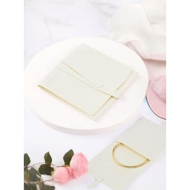 Imagem de Bolsa de armazenamento de joias com cordão – Bolsa de microfibra macia de 8 x 8 cm para pulseiras, colares e anéis, embalagem bege