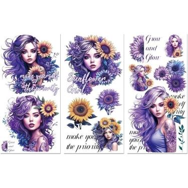 Imagem de Adesivo de transferência para decoração de artesanato de móveis, 15 x 30 cm, girassóis roxos e senhoras, 3 peças à prova d'água UV DTF para lingerie, baús, gaveta, cômoda, vidro, porcelana, madeira