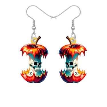 Imagem de Brincos pendentes de maçã de crânio de terror de acrílico para mulheres, design gótico assustador de frutas charmosas, acessórios de bijuteria de fantasia de Halloween, Medium, Acrílico Aço inoxidável