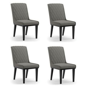 Imagem de Cadeira Sala De Jantar Base Madeira Preto Kit 4 Sofia Suede Grafite D03 - D'rossi