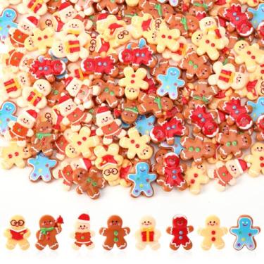 Imagem de DTOFOOT 60 peças de mini bonecos de biscoito de gengibre de resina, bonecos pequenos de biscoito de gengibre, pingentes de papinha de gengibre, estatuetas em miniatura de Natal para artesanato faça