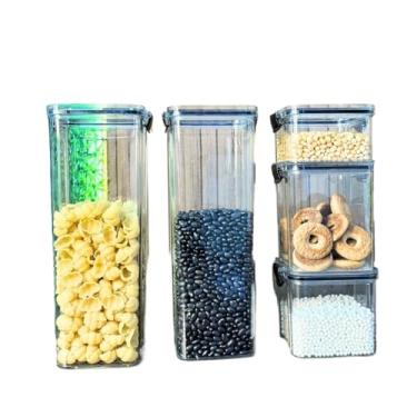 Imagem de Potes Hermeticos para Mantimentos,Conjunto de Potes HerméTicos em AcríLico Cristal Com Trava E Design EmpilháVel - Organizador para Mantimentos(Kit F(5 Peças))