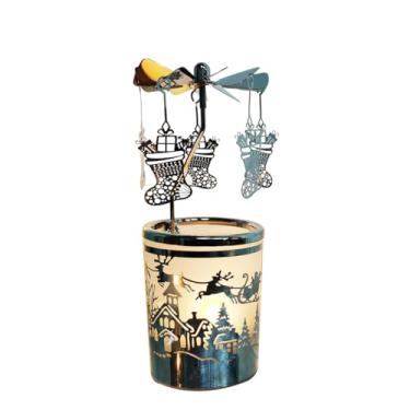 Imagem de kingnero Carrossel Castiçal giratório Castiçal giratório de metal para decoração de casa (meias de Natal prata)