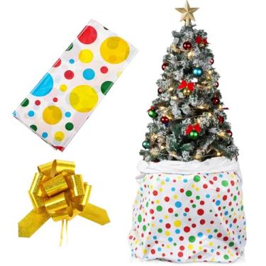 Imagem de Boao 1 conjunto grande de bolsa de armazenamento para remoção de árvore de Natal de 2,7 m, capa de plástico com laço de fita dourada para remoção e descarte (bolinhas coloridas)