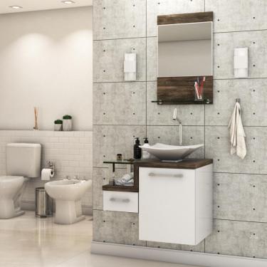 Imagem de Gabinete Para Banheiro C-cuba L34 E Espelheira Legno 631 Branco Chess C-carvalho Dark