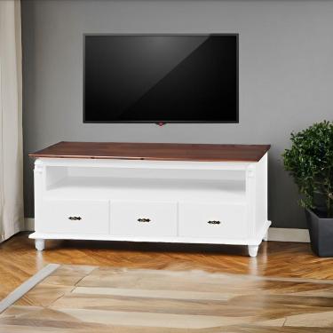 Imagem de Rack Para Tv Até 65 Polegadas Com 3 Gavetas - Branco Laca Com Tampo Imbuia Glazer