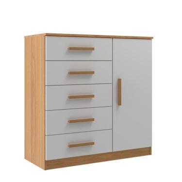 Imagem de Cômoda Sapateira New Monaco 1 Porta 5 Gavetas - Branco/Cinnamomo