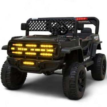 Imagem de Carro Carrinho Jipe Jipinho Elétrico Infantil Quadriciclo 12V Controle Luz Som Música Bivolt Menino Menina (Preto)