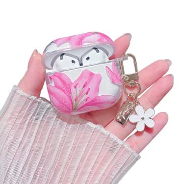 Imagem de MINSCOSE Capa transparente compatível com AirPods 4, design estético de flor de lírio de borboleta fofa com chaveiro floral, capa protetora de TPU macio à prova de choque para Airpods 4 para mulheres