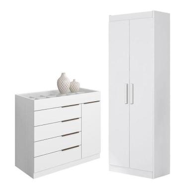 Imagem de Cômoda Sapateira Sevilha 2004147 E Armário Multiuso 2000191 Branco Brilho - Aramóveis