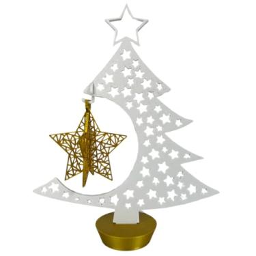 Imagem de Árvore de Natal Decorativa 20cm - Design Vazado com Enfeites 3D para Mesa e Estante(Branca com estrela dourada)