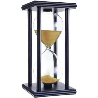Imagem de Temporizador de areia de ampulheta decorativo com moldura de madeira preta, visor de temporizador de vidro, areia dourada, design clássico para decoração de mesa de escritório em casa (areias douradas