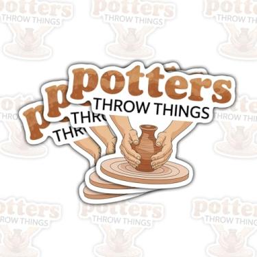 Imagem de 3 peças de adesivos de cerâmica Potters Throw Things, decalques engraçados de vinil de cerâmica de argila para laptop, caderno, diário, garrafa de água, para-choque de carro, presente para estudantes