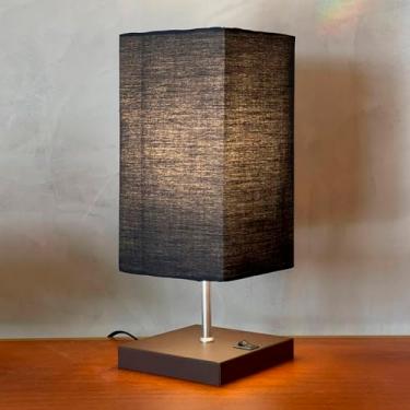 Imagem de Abajur luminária de Mesa Clássico Quadrado Marrom de Aluminio Com Interruptor Com Cúpula Preto Ref 49 Decoração Casa e Sala, Escritório, Quarto, cama