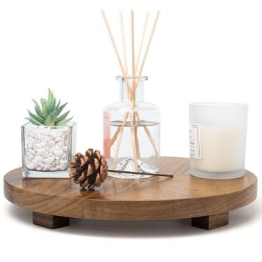 Imagem de Suporte redondo de 30 cm de madeira de acácia - Bandeja de madeira decorativa de fazenda para decoração de cozinha e banheiro - exibição de balcão, suporte de plantas, bandeja de velas (grande: 30 x 4