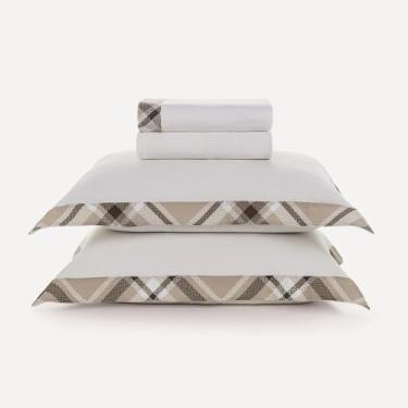 Imagem de Jogo de Lençol King Karsten Percal 300 Fios 100% Algodão Egípcio Estampado Cama Dobra Feita 4 Peças (Benjamin - Xadrez Bege)