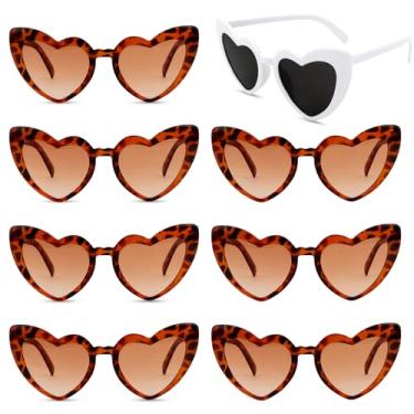 Imagem de Semato Óculos de sol em forma de coração, 8 pares de óculos de sol de despedida de solteira presentes para mulheres e meninas, 1 branco + 7 leopardo, standard
