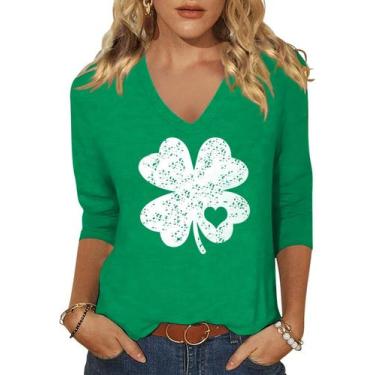 Imagem de Camiseta feminina Scgirl de manga 3/4 com decote em V para o Dia de Sã