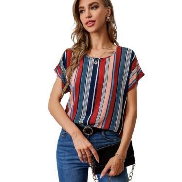 Imagem de Blusa feminina casual com estampa gráfica floral e manga curta - Floer