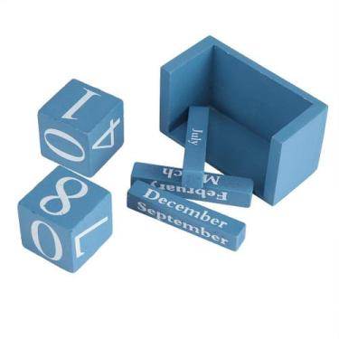 Imagem de Calendário de blocos de madeira Tbest Vintage Wooden Blue