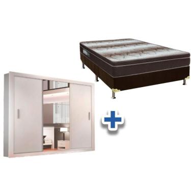 Imagem de Cama Box Casal + Colchão Light Ortobom + Guarda Roupa Veneza Luxo Branco