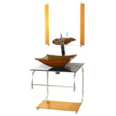 Imagem de Gabinete de vidro para banheiro cuba quadrada 40cm inox marmore preto 