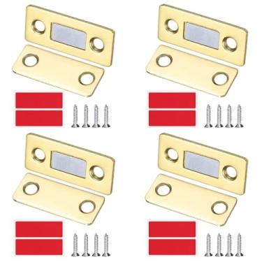 Imagem de PATIKIL 4 conjuntos de trava magnética para armário, ímãs de gaveta, ímãs finos para porta de armário de cozinha, guarda-roupa, armário, fecho, fecho magnético de toque, tom dourado