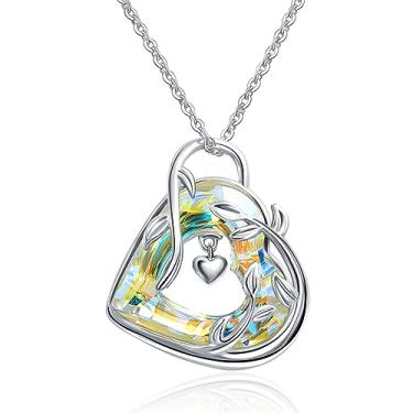 Imagem de G&GEMSJEW Colar com pingente de coração colorido em forma de coração colar de cristal para mulheres meninas banhado a ródio, Latão, Sem Pedra Preciosa