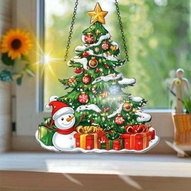 Imagem de Acrílico colorido apanhador de sol, estilo vitral com reflexos de arco-íris, decoração de janela suspensa, decoração de parede, enfeites de Natal, uso interno e externo, 19,8 x 19,8 cm - 15 cm