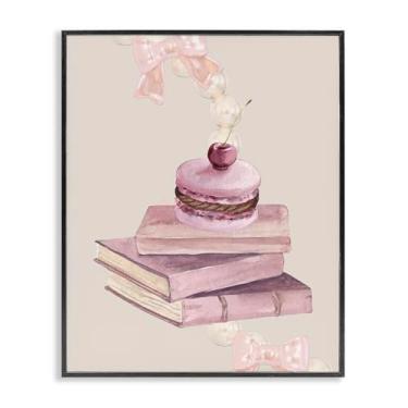 Imagem de Stupell Industries Cherry Macaron on Book Stack Gray Framed Giclee Art, design por Jesse Keith, 20 x 16