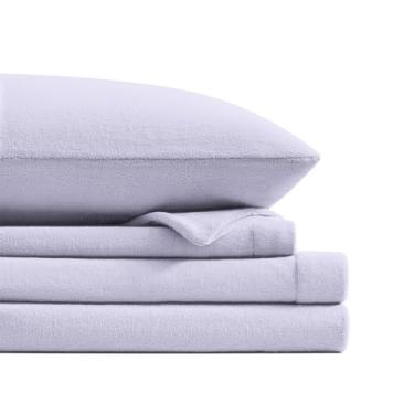 Imagem de Petrichor Jogo de cama queen de lã de flanela lavanda – Roupa de cama de pelúcia antiestática ultramacia, 4 peças (1 lençol com elástico, 1 lençol de cima, 2 fronhas)