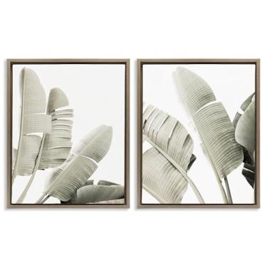 Imagem de Stupell Industries Conjunto de 2 peças de lona flutuante com moldura dourada de folhas de bananeira verdes silenciosas, design por Sisi e Seb, 78 x 63 cm