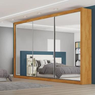 Imagem de Guarda Roupa Casal com Espelho 3 Portas de Correr Toronto Móveis Europa - Sépia